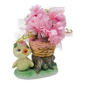 Vtg Baby Chick Pink Carnation Bird Nest Planter Anthropomorphic Easter Spring